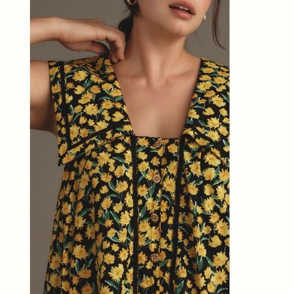 MWT Anthropologie Maeve Collared Poplin Floral  Swing Mini Dress L - Picture 4 of 12